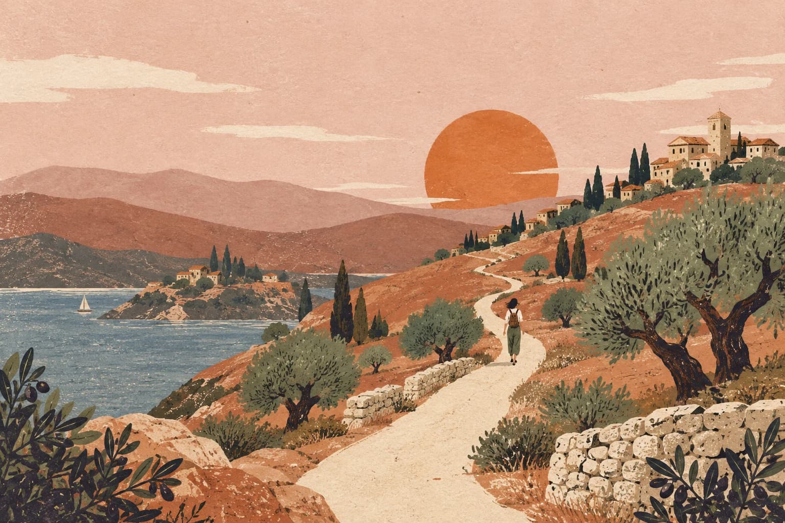 Un chemin au soleil, le long de la mer.